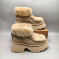 Mustard Esme Wedge Ankle Boots – Fluffy Lace-Up Style – In Stock