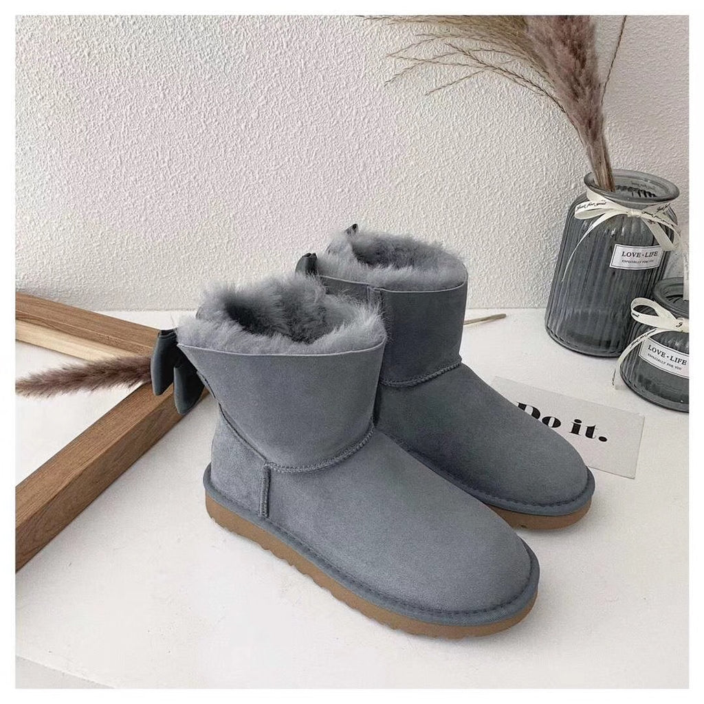 Gray Chic Bow Ankle Boots – In Stock