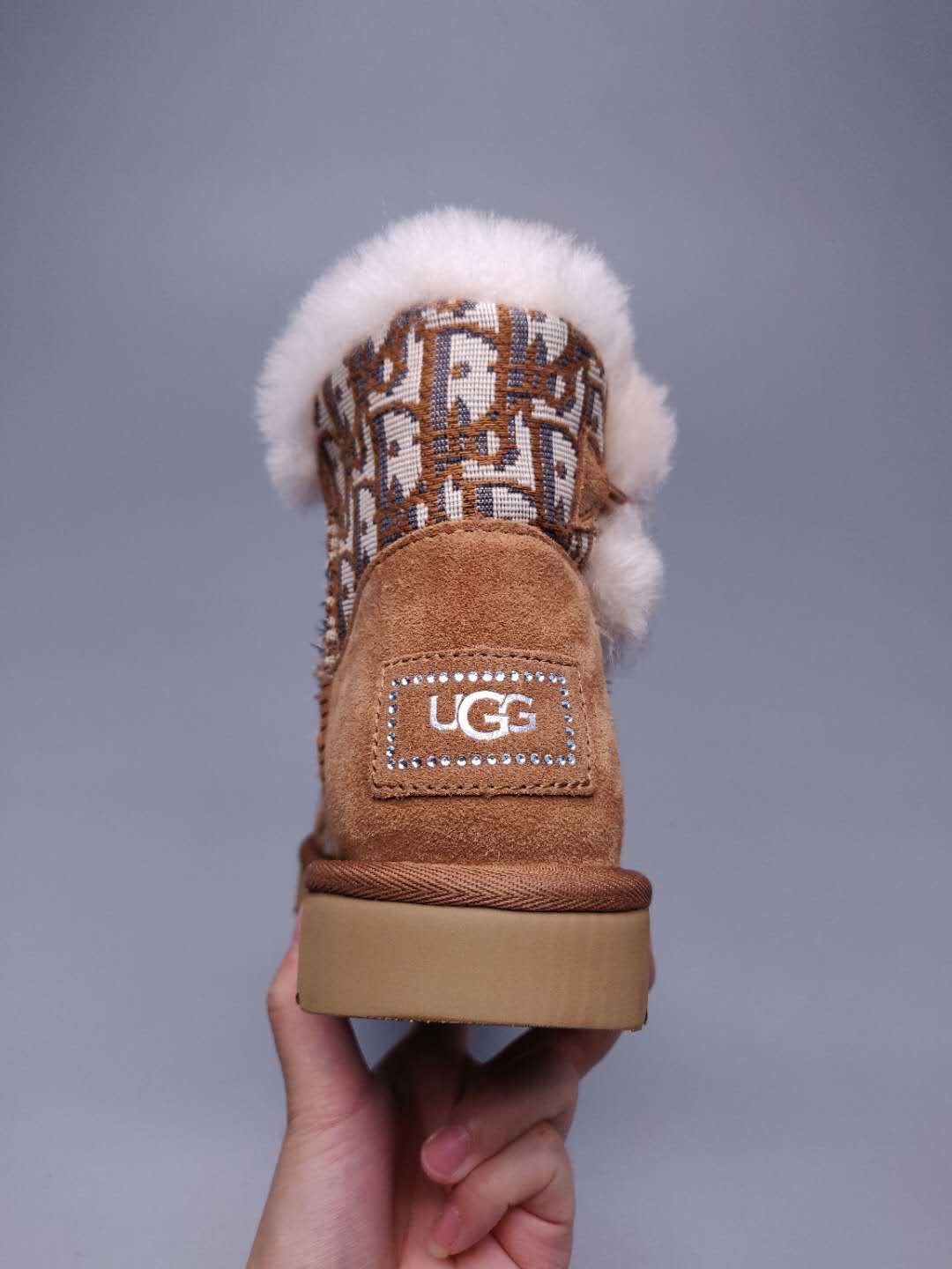 Chestnut Dior-Style Textured Fabric Boots – In Stock
