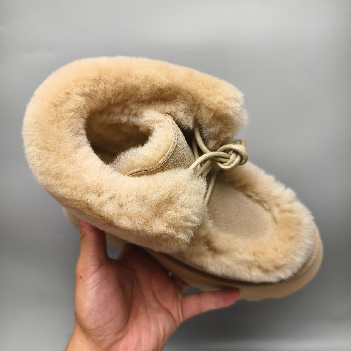Mustard Esme Wedge Ankle Boots – Fluffy Lace-Up Style – In Stock
