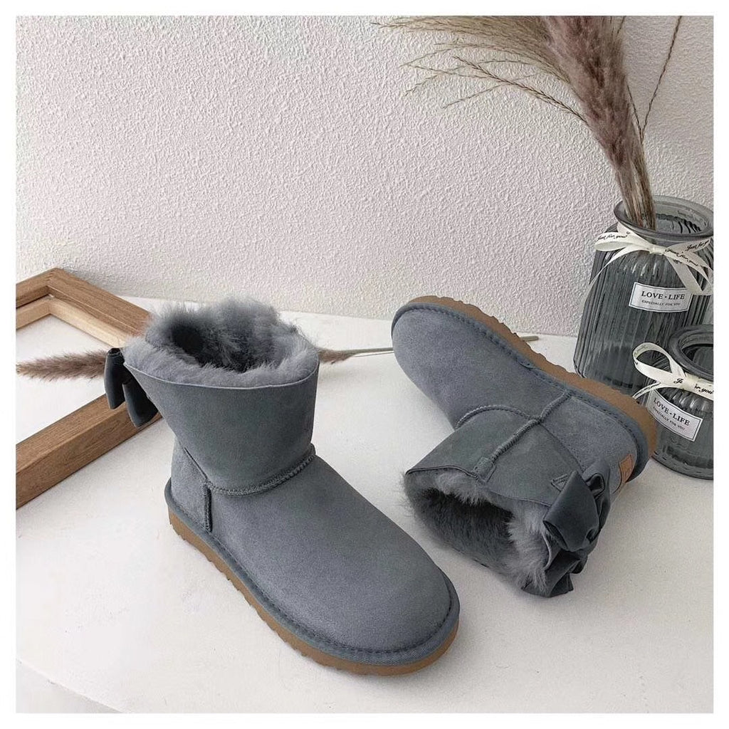 Gray Chic Bow Ankle Boots – In Stock