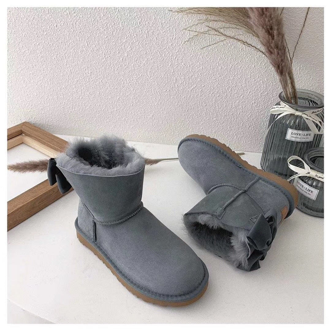 Gray Chic Bow Ankle Boots – In Stock