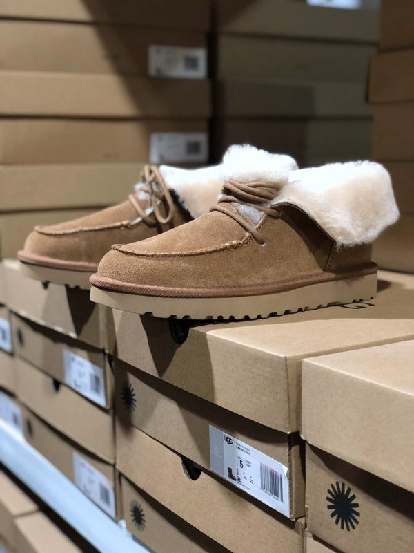 Chestnut Fluffy Trim Lace-Up Ankle Boots – In Stock