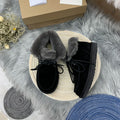 Black Fluffy Trim Lace-Up Ankle Boots – In Stock