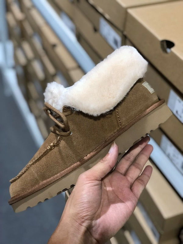 Chestnut Fluffy Trim Lace-Up Ankle Boots – In Stock