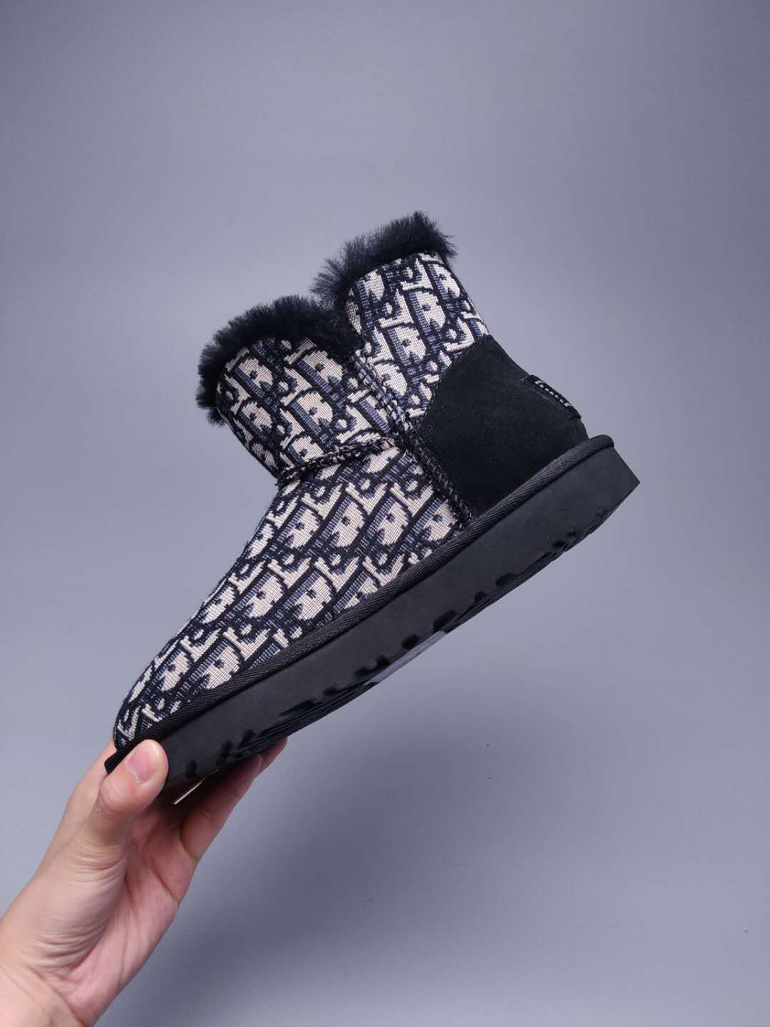 Black Dior-Style Textured Fabric Boots – In Stock