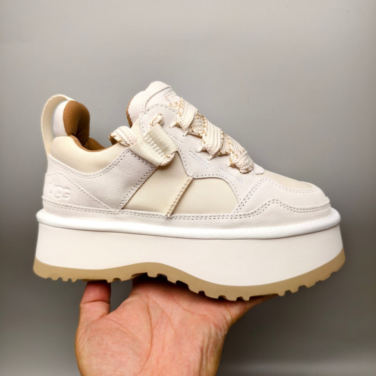 White Chunky Dad Sneakers – Lace-Up Casual Style – In Stock
