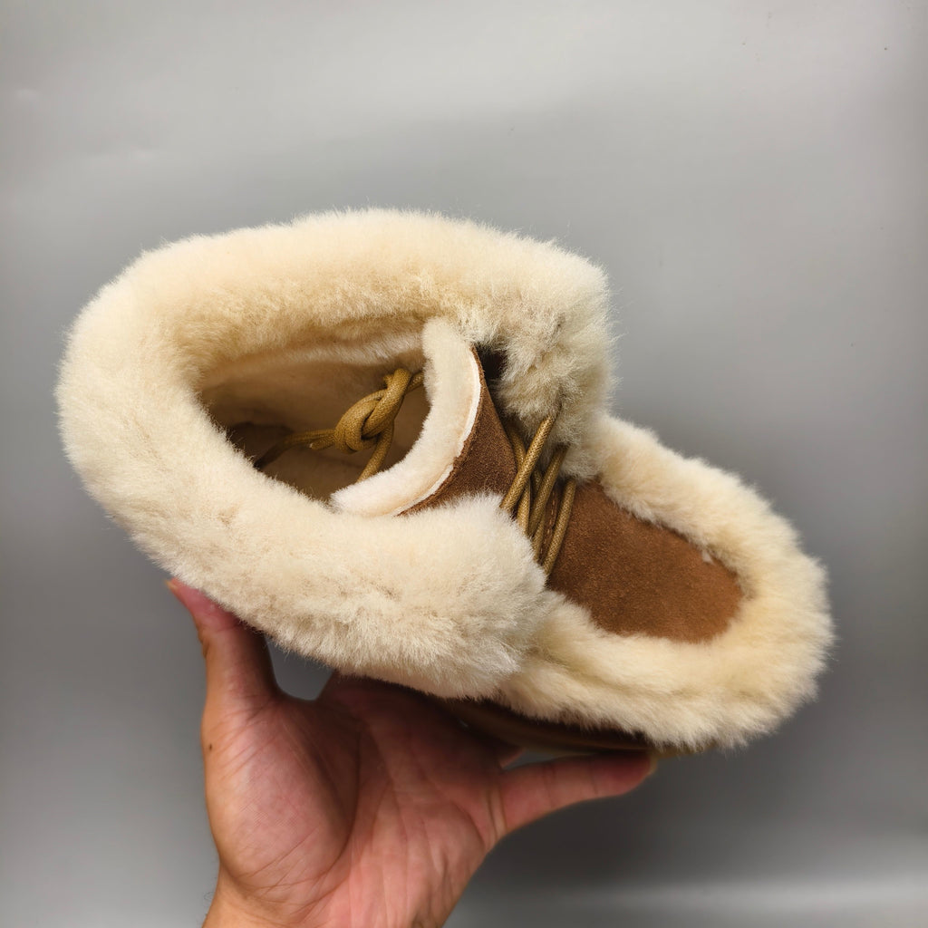 Chestnut Esme Wedge Ankle Boots – Fluffy Lace-Up Style – In Stock