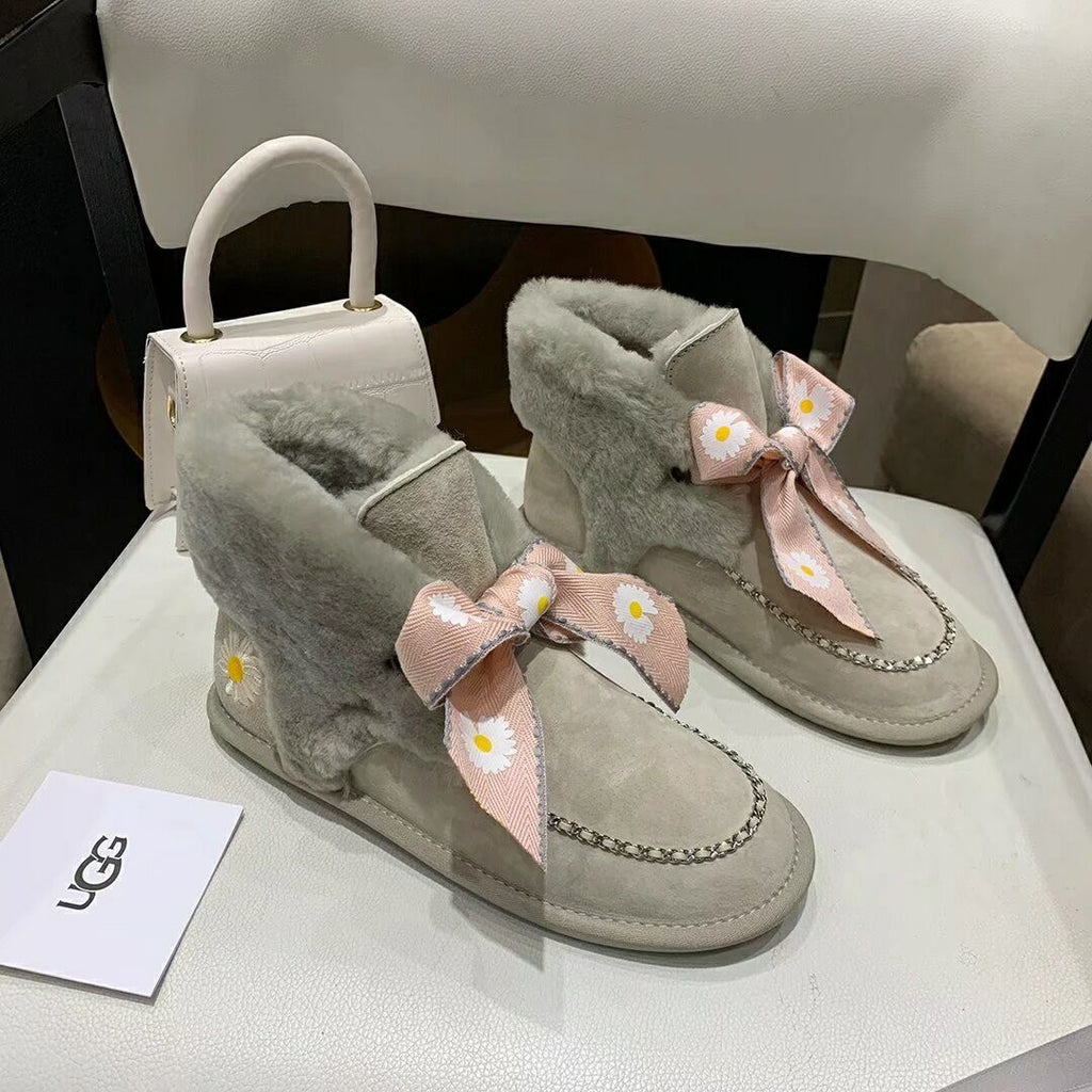 Gray Daisy Chain Ribbon Shoes – In Stock