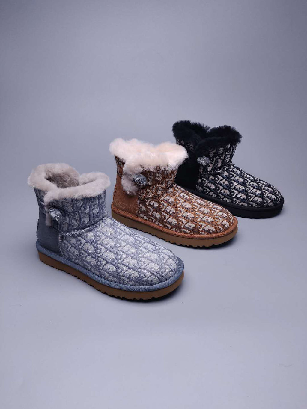 Chestnut Dior-Style Textured Fabric Boots – In Stock