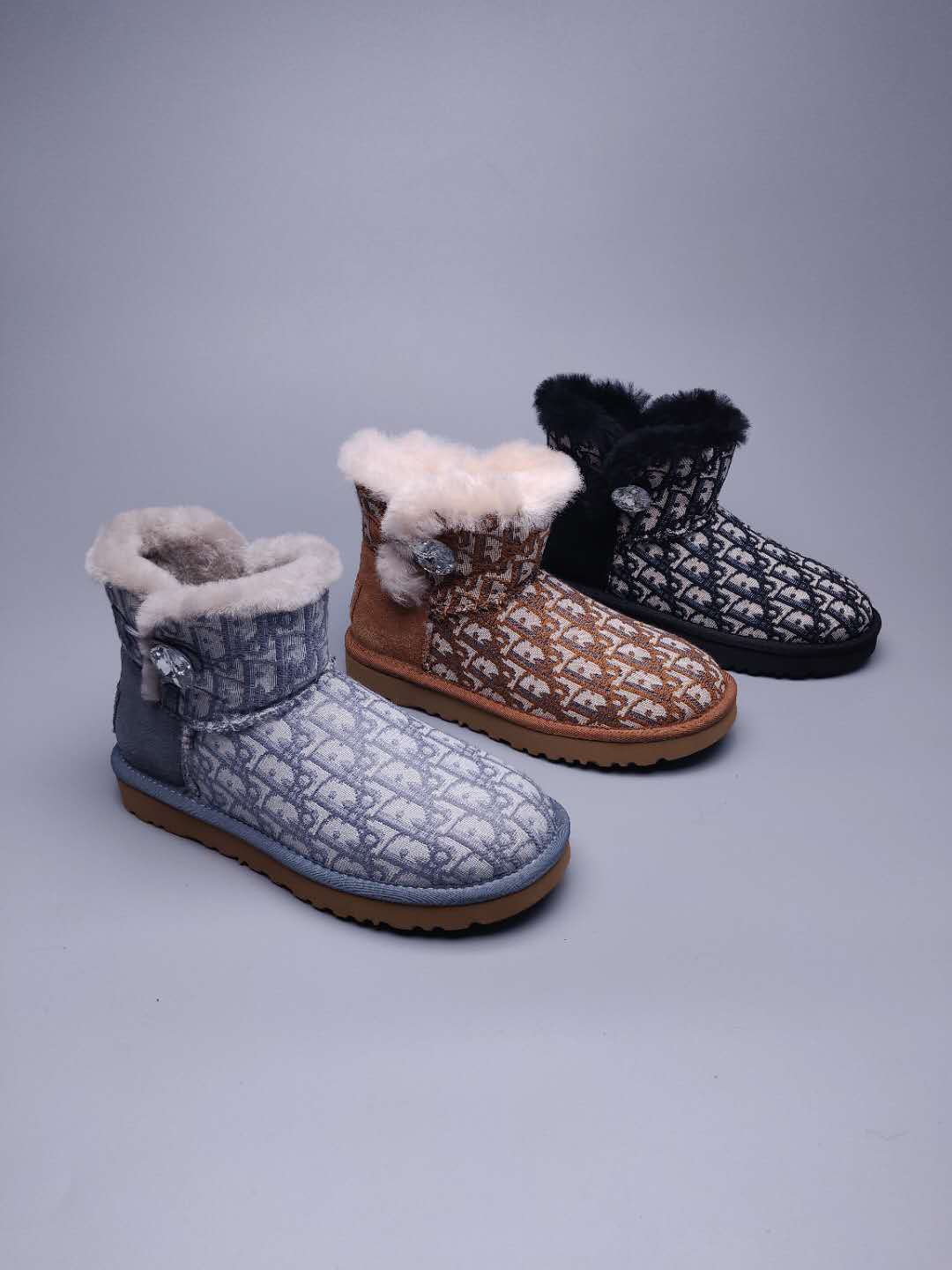 Chestnut Dior-Style Textured Fabric Boots – In Stock