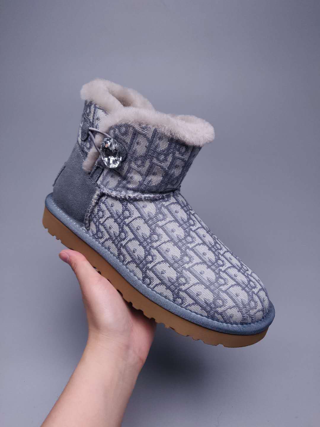 Gray Dior-Style Textured Fabric Boots – In Stock