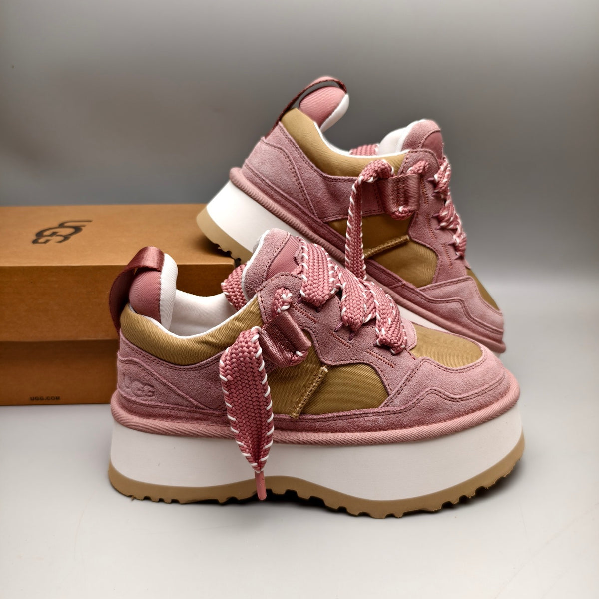 Pink Chunky Dad Sneakers – Lace-Up Casual Style – In Stock