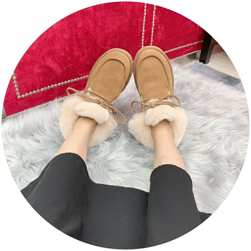 Chestnut Fluffy Trim Lace-Up Ankle Boots – In Stock