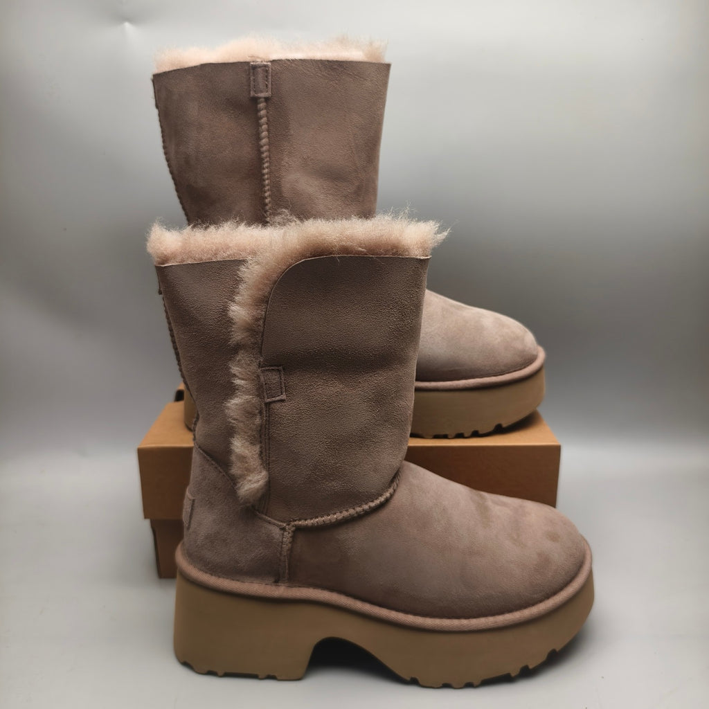 Walnut Wedge Thick-Sole Mid-Calf Fashion Boots – In Stock