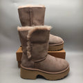 Walnut Wedge Thick-Sole Mid-Calf Fashion Boots – In Stock