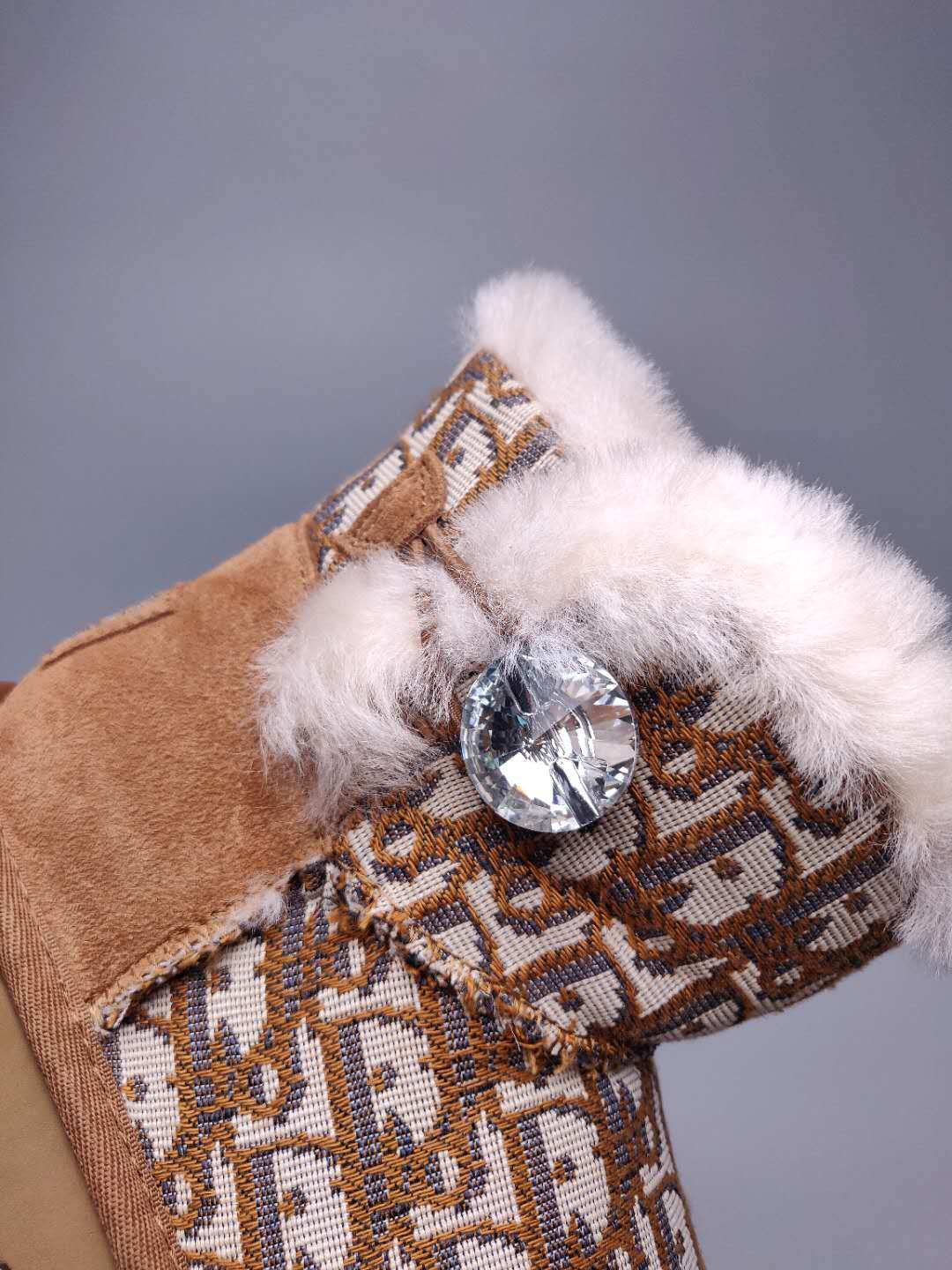 Chestnut Dior-Style Textured Fabric Boots – In Stock