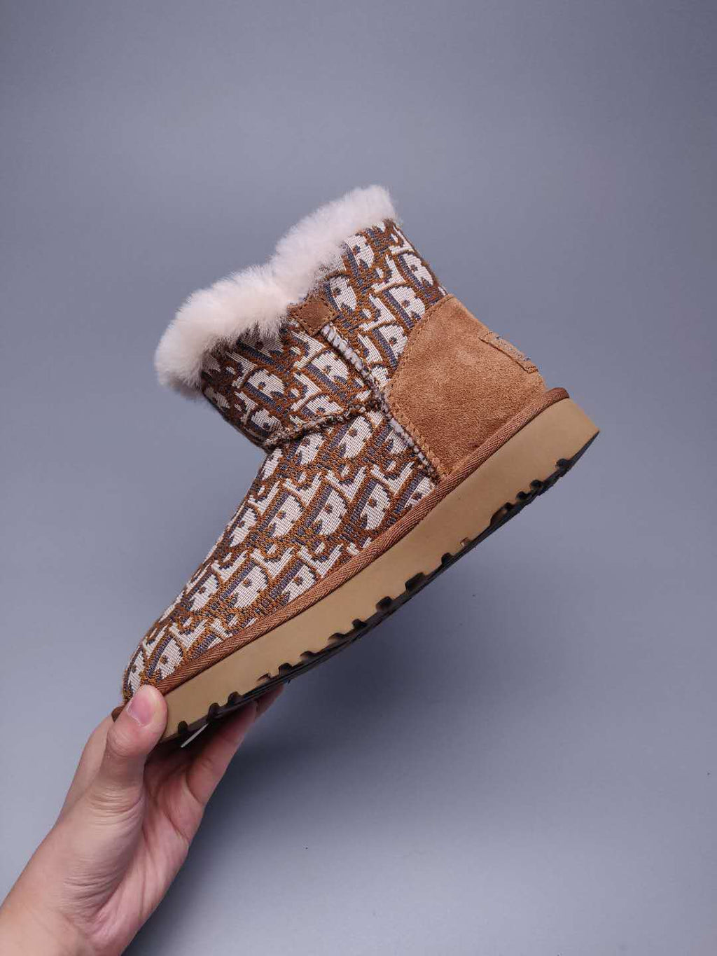 Chestnut Dior-Style Textured Fabric Boots – In Stock