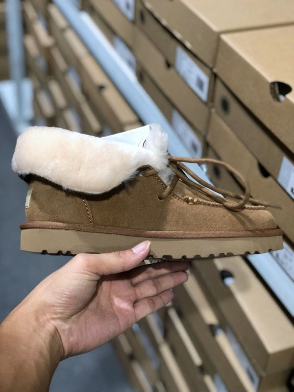 Chestnut Fluffy Trim Lace-Up Ankle Boots – In Stock
