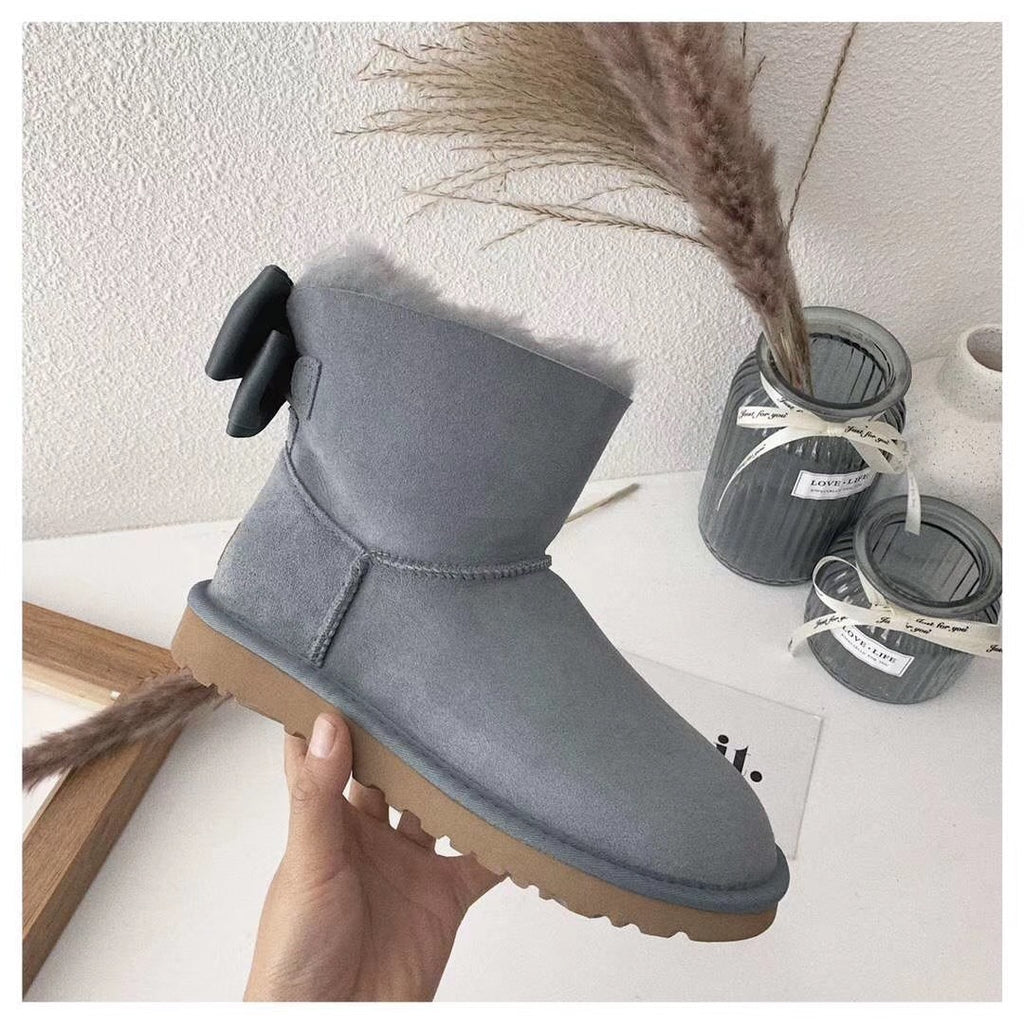 Gray Chic Bow Ankle Boots – In Stock