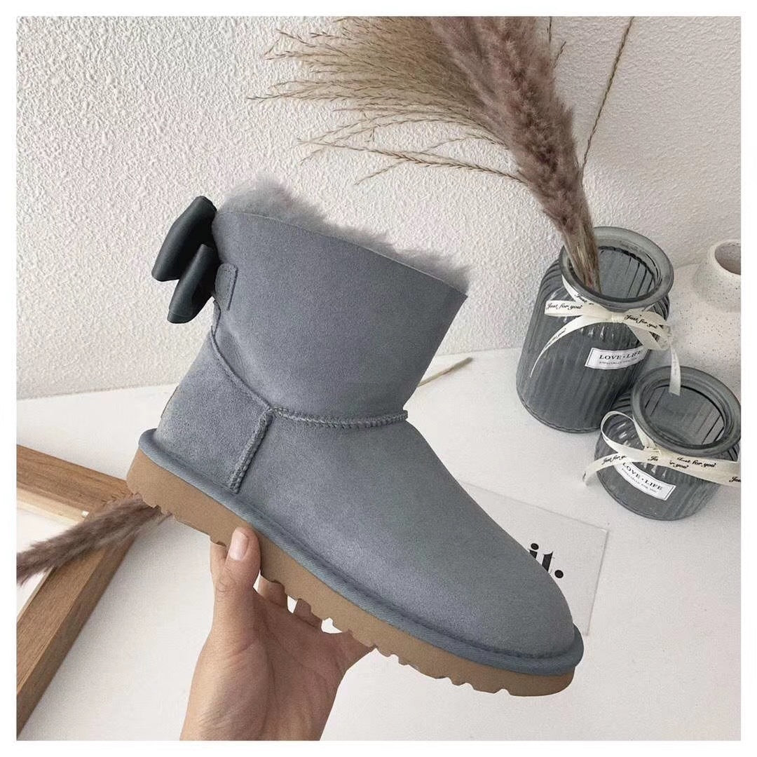 Gray Chic Bow Ankle Boots – In Stock