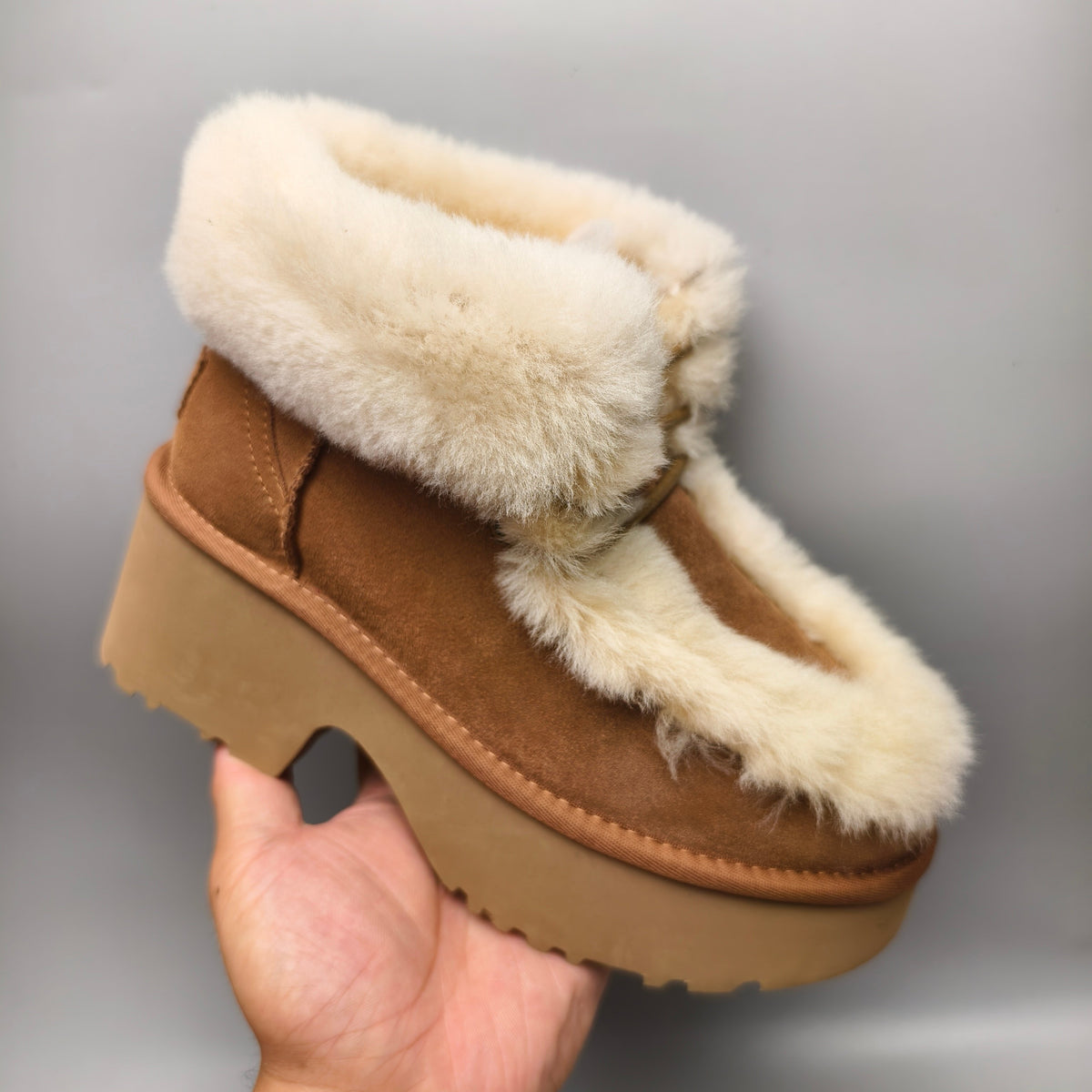 Chestnut Esme Wedge Ankle Boots – Fluffy Lace-Up Style – In Stock