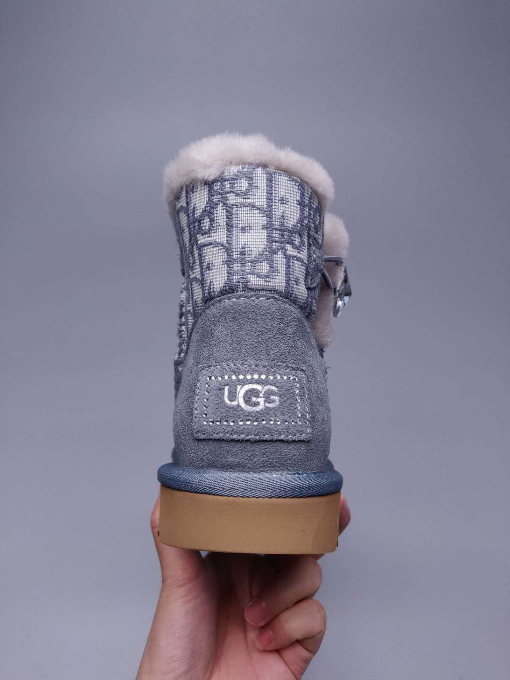 Gray Dior-Style Textured Fabric Boots – In Stock