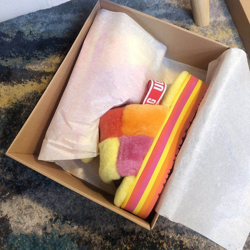 Yellow Color-Block Platform Fuzzy Sandals – In Stock