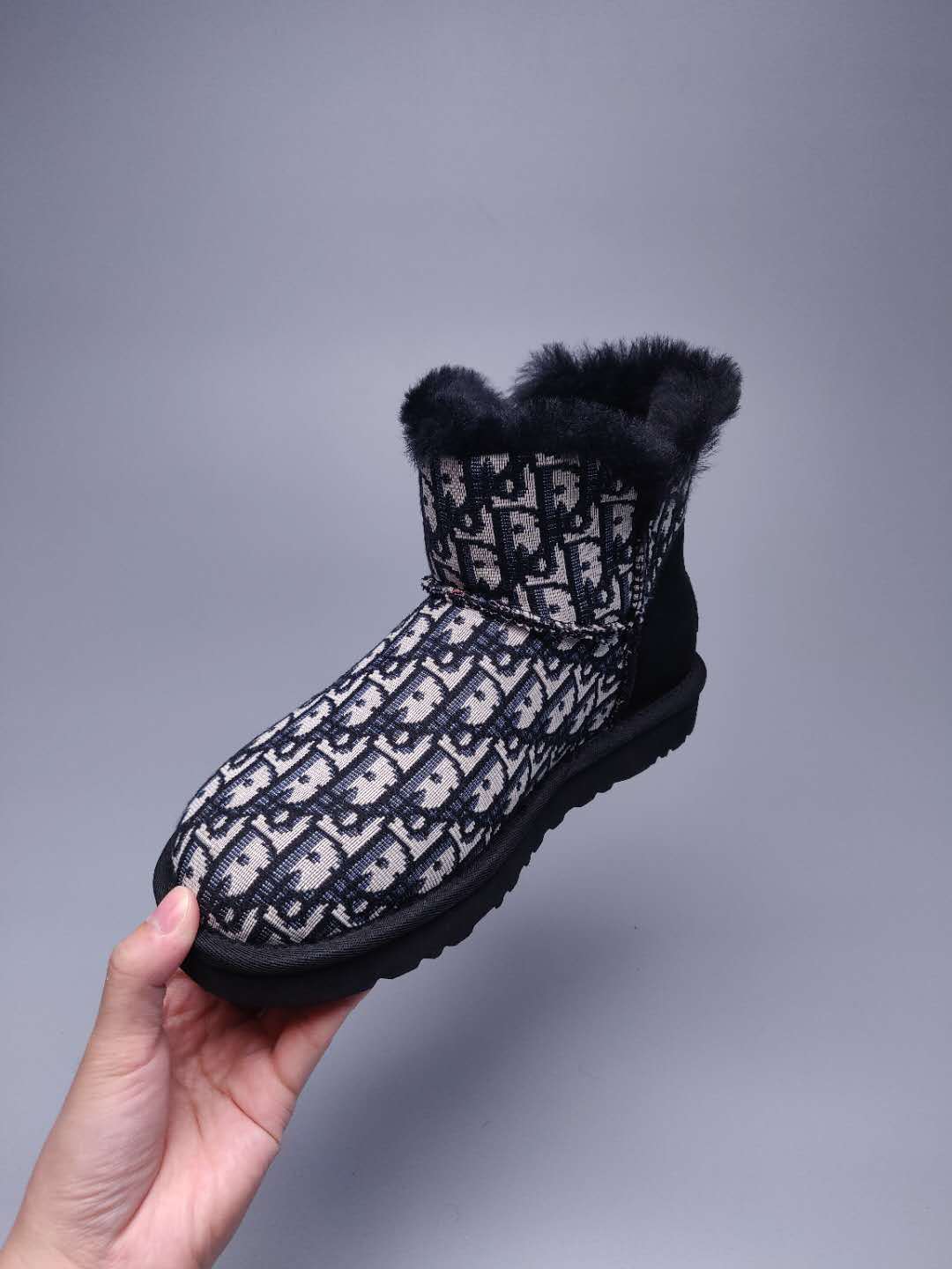 Black Dior-Style Textured Fabric Boots – In Stock