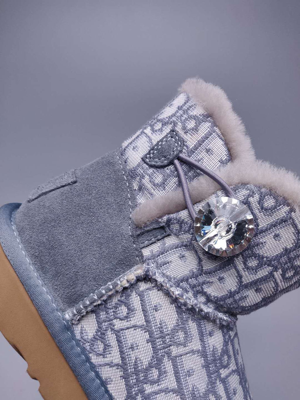 Gray Dior-Style Textured Fabric Boots – In Stock