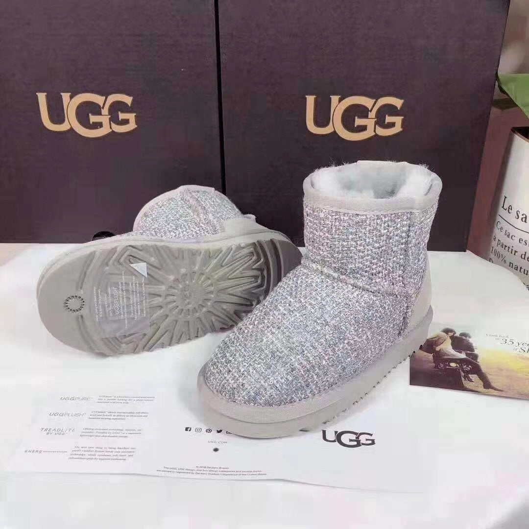 Chanel Gray Kids Chanel-Style Snow Boots