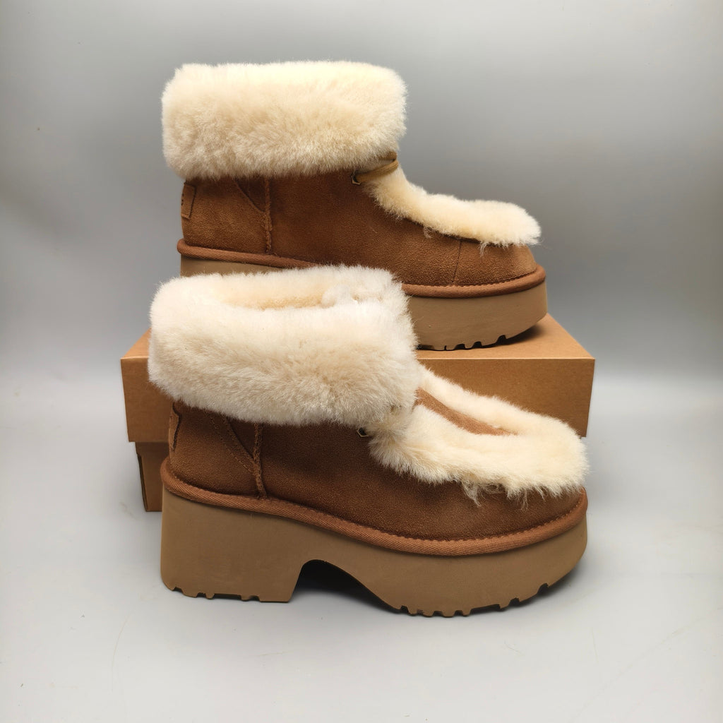 Chestnut Esme Wedge Ankle Boots – Fluffy Lace-Up Style – In Stock