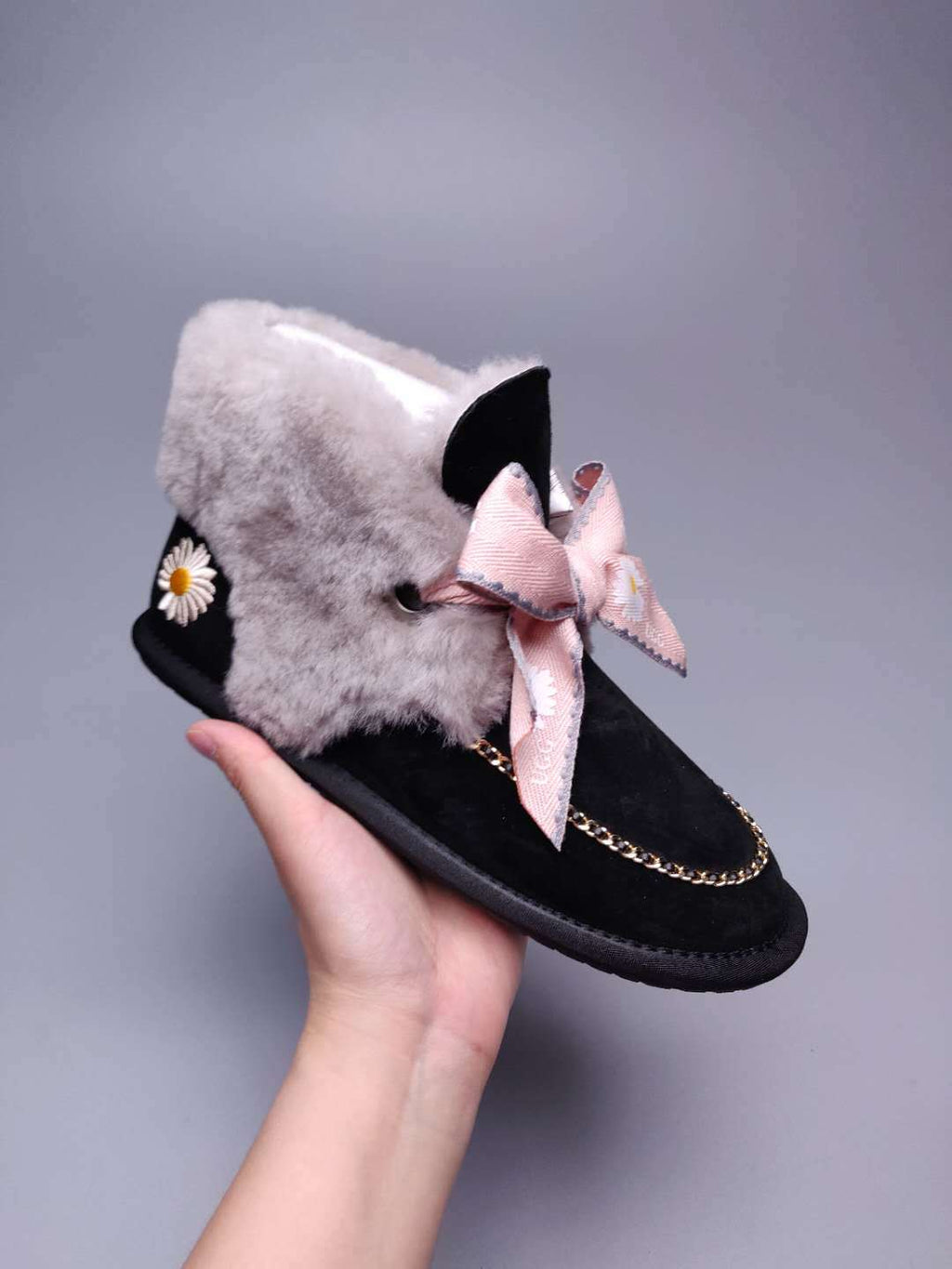 Black Daisy Chain Ribbon Shoes – In Stock