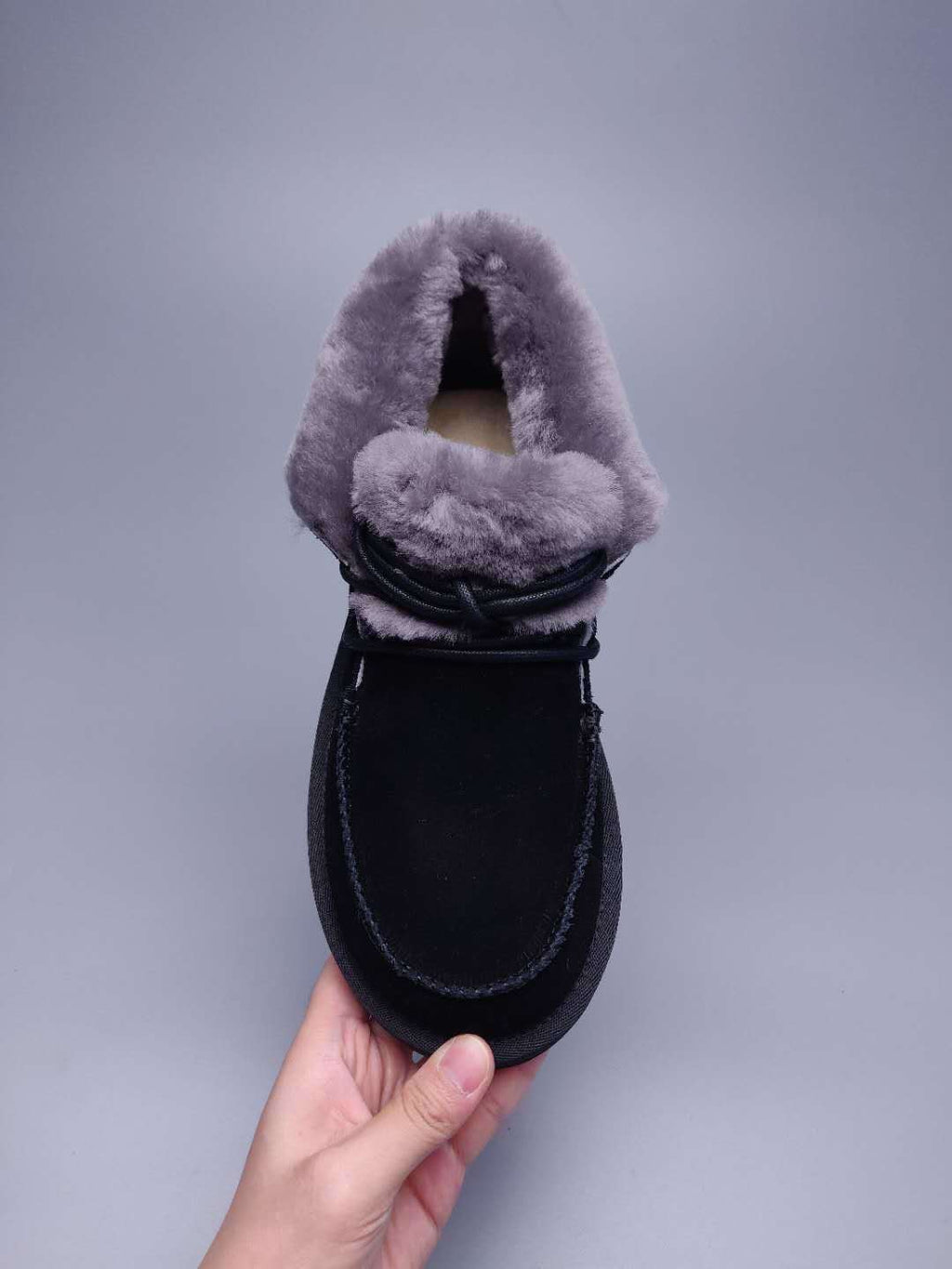 Black Fluffy Trim Lace-Up Ankle Boots – In Stock