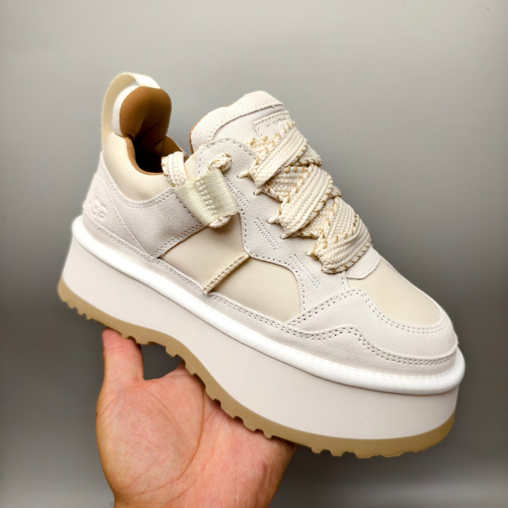 White Chunky Dad Sneakers – Lace-Up Casual Style – In Stock