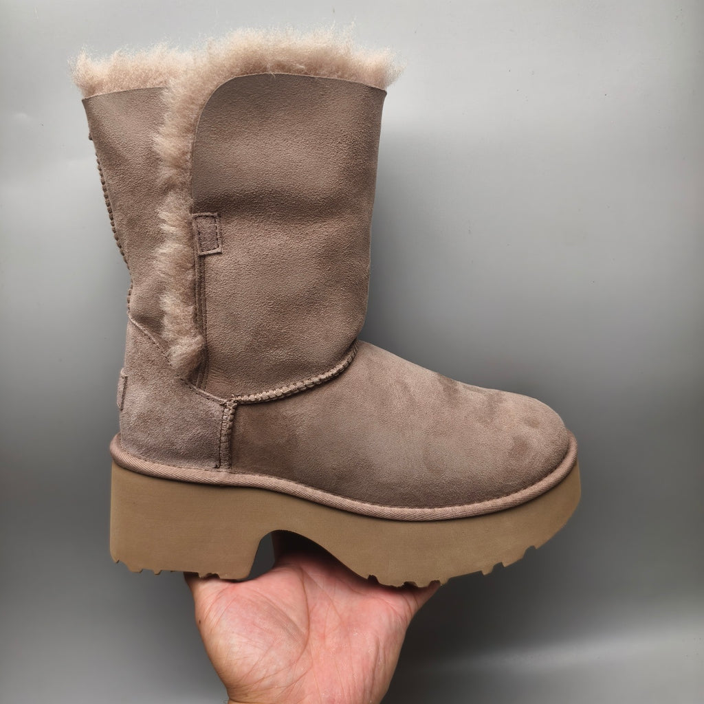 Walnut Wedge Thick-Sole Mid-Calf Fashion Boots – In Stock