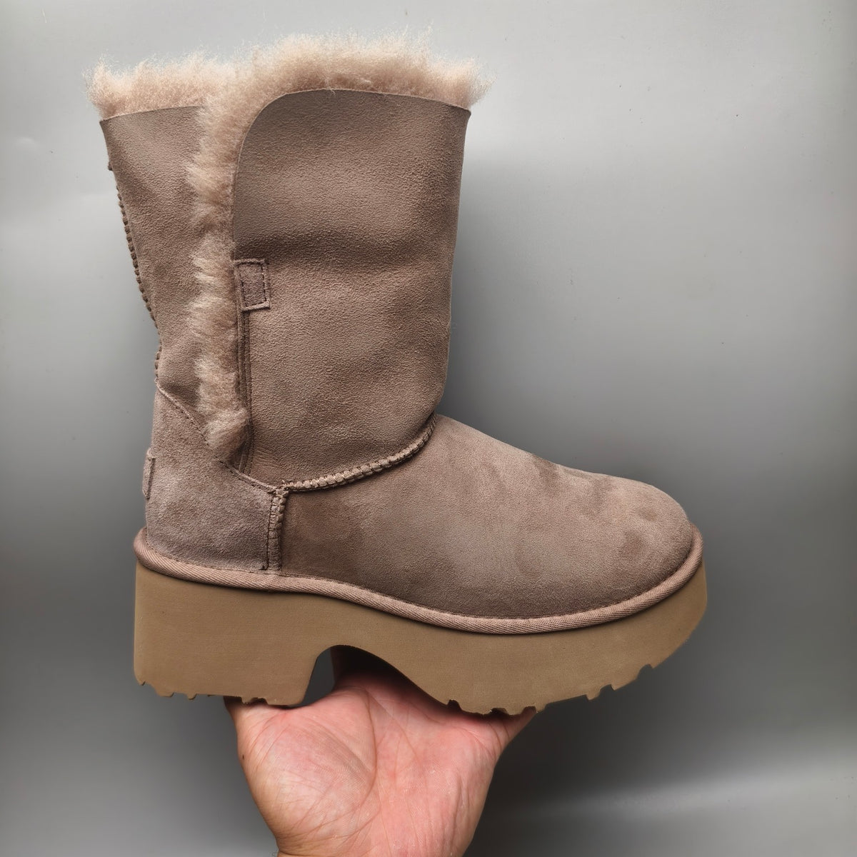 Walnut Wedge Thick-Sole Mid-Calf Fashion Boots – In Stock