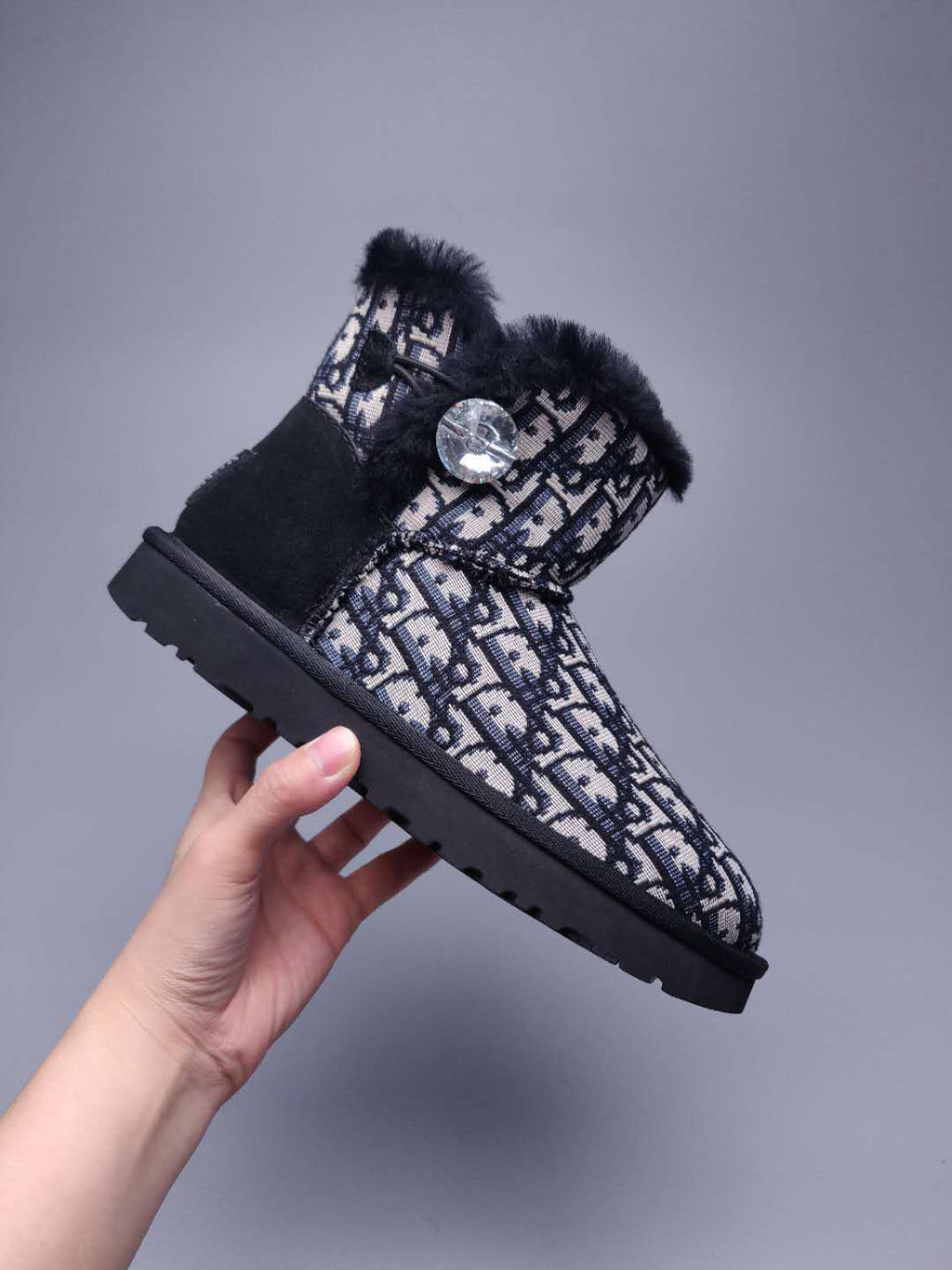 Black Dior-Style Textured Fabric Boots – In Stock