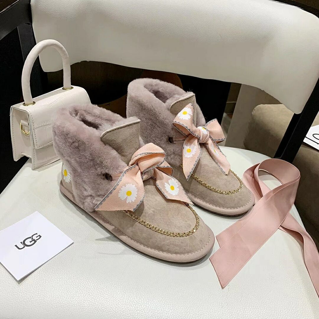 Dusk Pink Daisy Chain Ribbon Shoes – In Stock
