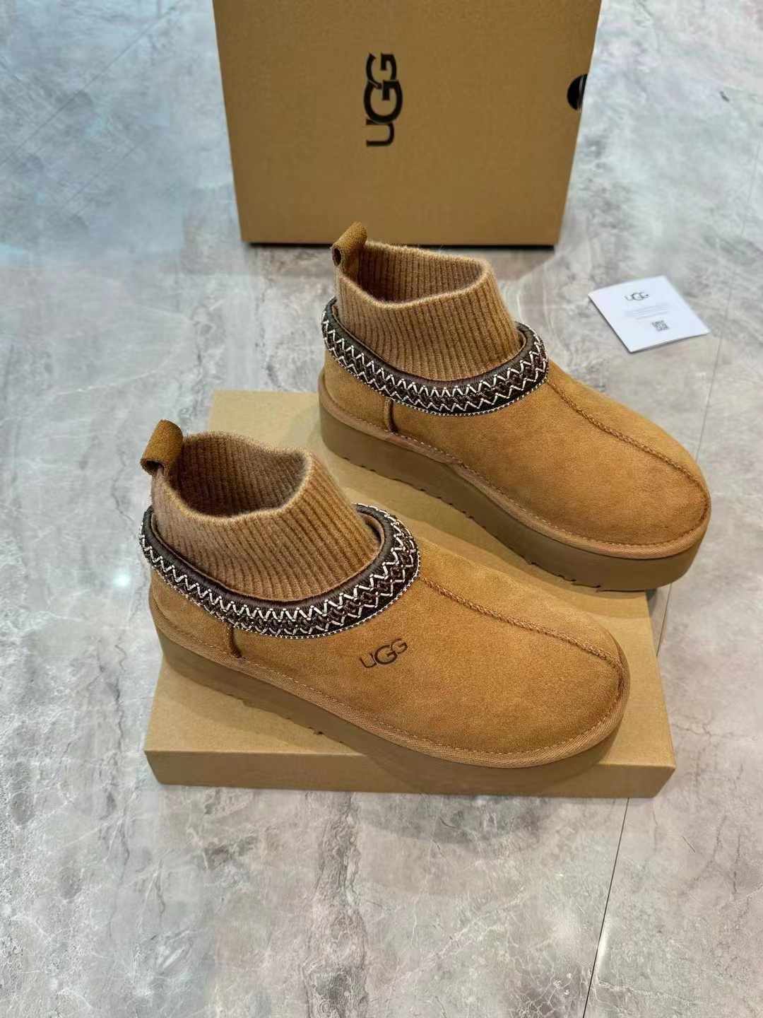 2024 New Ethnic Style Snow Boots with Wool Sock Cuff – Premium Shearling Lined
