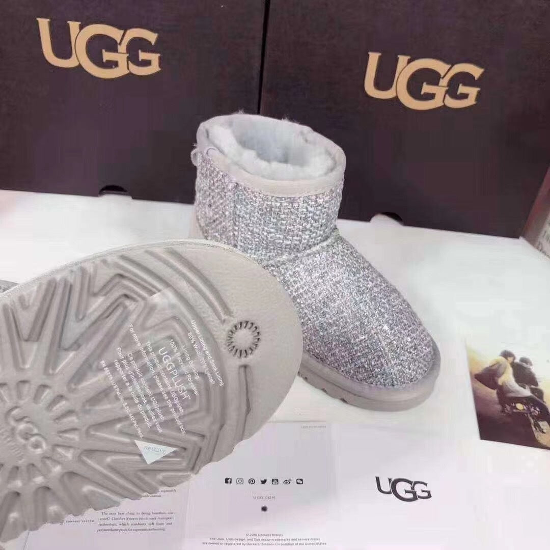 Chanel Gray Kids Chanel-Style Snow Boots