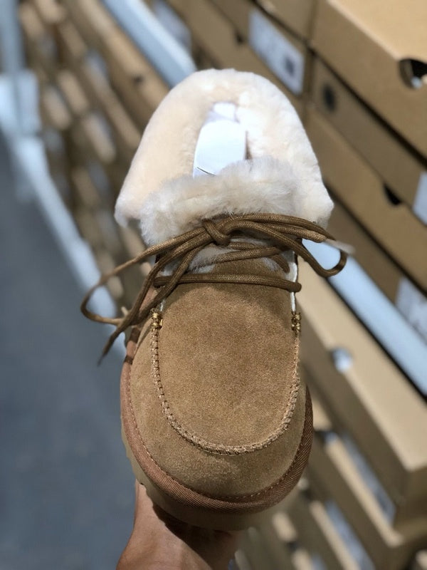 Chestnut Fluffy Trim Lace-Up Ankle Boots – In Stock
