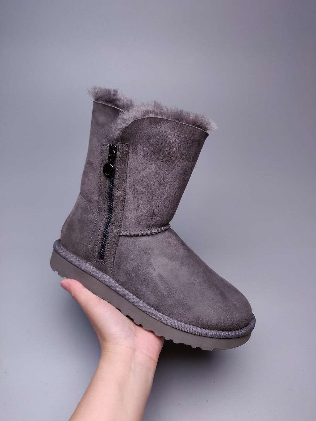 Gray Side-Zip Mid-Calf Boots – In Stock